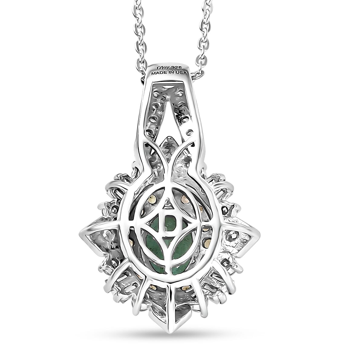 D'Joy Kagem Zambian Emerald and Multi Gemstone 1.70 ctw Sunburst Halo Pendant Necklace in Rhodium Over Sterling Silver 20 Inches  image number 4