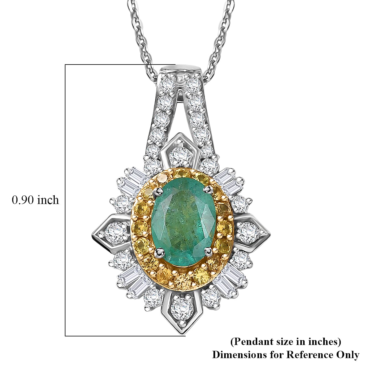 D'Joy Kagem Zambian Emerald and Multi Gemstone 1.70 ctw Sunburst Halo Pendant Necklace in Rhodium Over Sterling Silver 20 Inches  image number 6