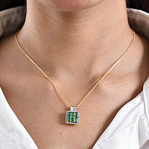 Premium Kagem Zambian Emerald and Luxuriant Lab Grown Diamond G-H SI 1.85 ctw Grid Mosaic Pendant Necklace in 18K Vermeil Yellow Gold Over Sterling Silver 20 Inches