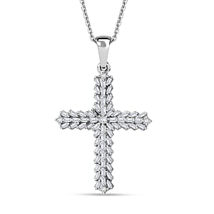 D'Joy Diamond 0.50 ctw Cross Pendant Necklace in Rhodium Over Sterling Silver 20 Inches