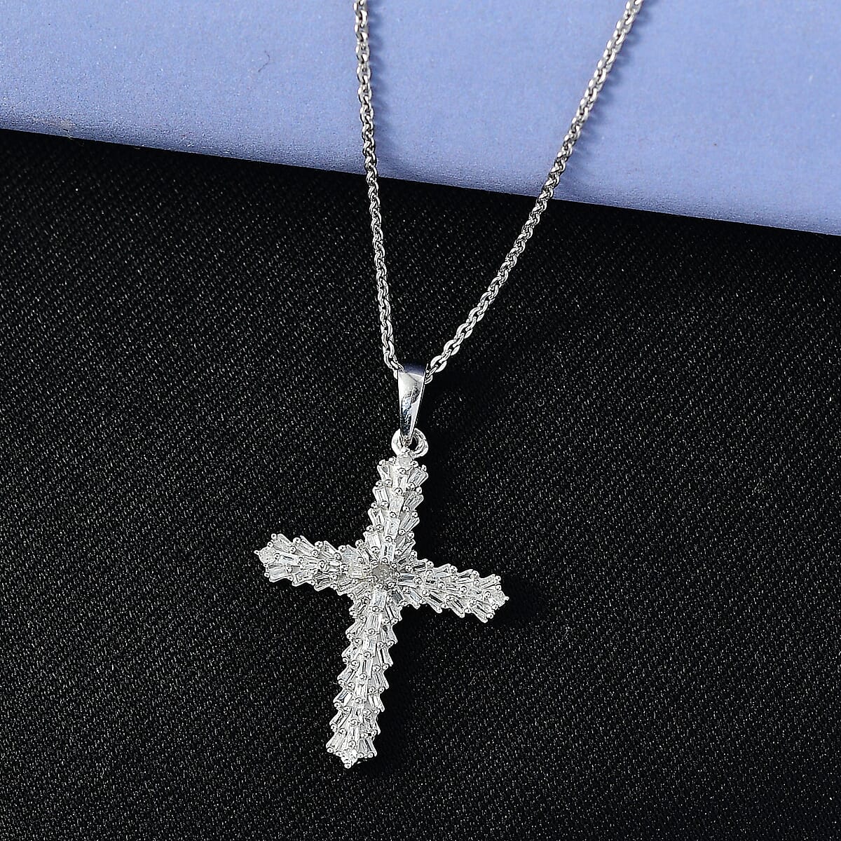 D'Joy Diamond 0.50 ctw Cross Pendant Necklace in Rhodium Over Sterling Silver (20 Inches) image number 1