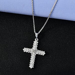 D'Joy Diamond 0.50 ctw Cross Pendant Necklace in Rhodium Over Sterling Silver 20 Inches