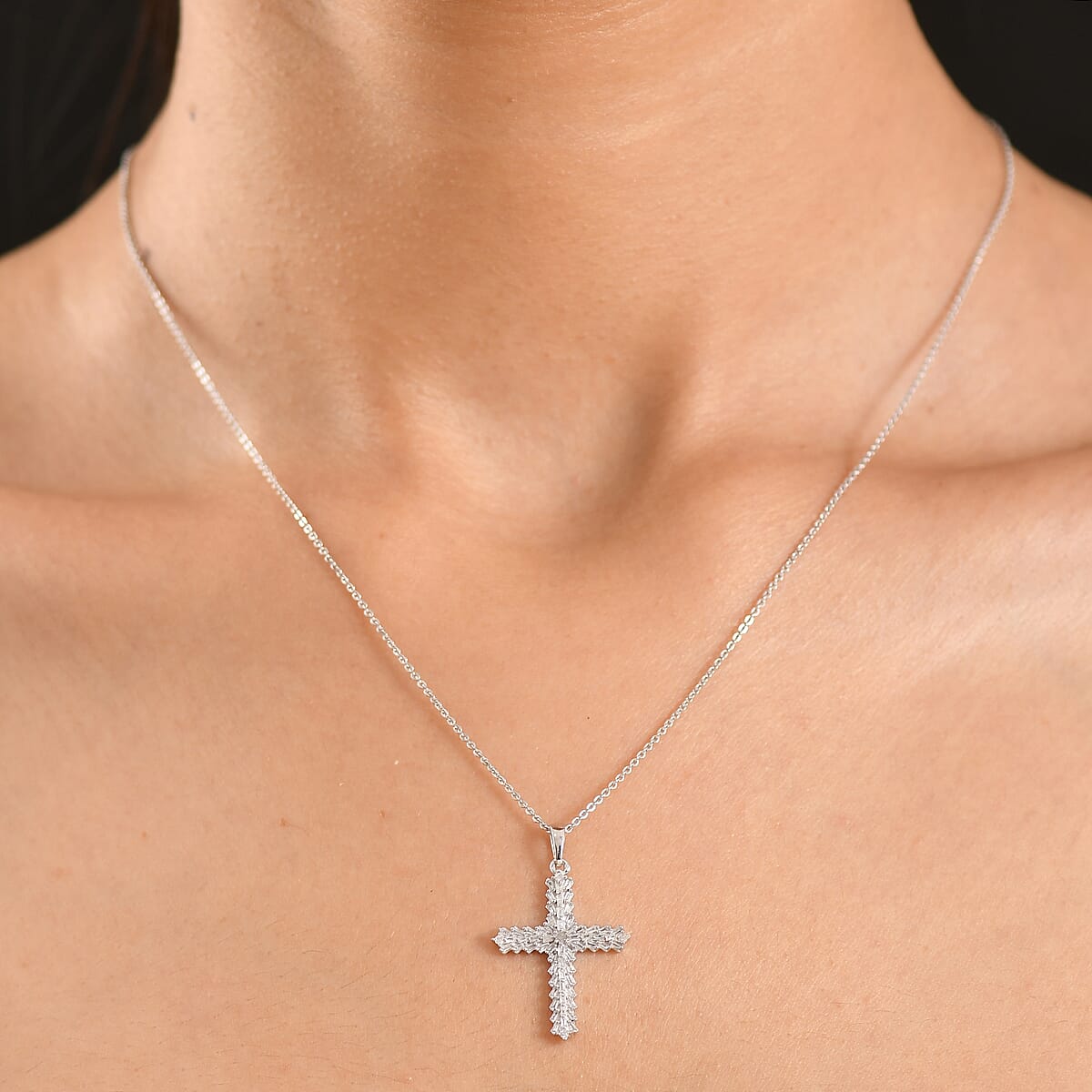 D'Joy Diamond 0.50 ctw Cross Pendant Necklace in Rhodium Over Sterling Silver (20 Inches) image number 2