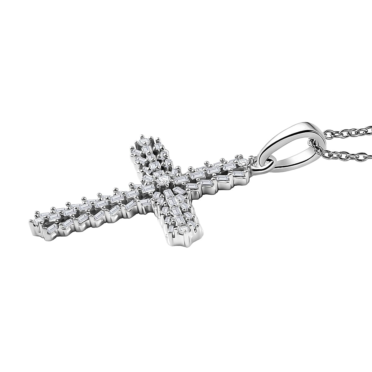 D'Joy Diamond 0.50 ctw Cross Pendant Necklace in Rhodium Over Sterling Silver (20 Inches) image number 3