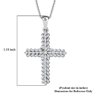 D'Joy Diamond 0.50 ctw Cross Pendant Necklace in Rhodium Over Sterling Silver 20 Inches
