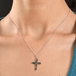 D'Joy Multi Color Diamond 0.50 ctw Cross Pendant Necklace in Rhodium Over Sterling Silver 20 Inches 
