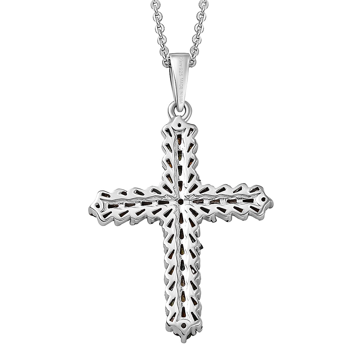D'Joy Multi Color Diamond 0.50 ctw Cross Pendant Necklace in Rhodium Over Sterling Silver 20 Inches  image number 4