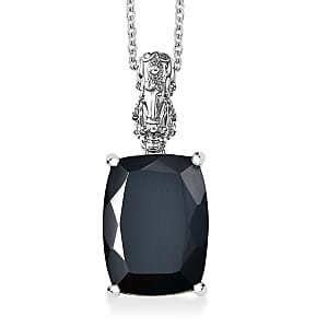 EverTrue Thai Black Spinel 22.70 ctw Pendant in Platinum Bond with Stainless Steel Necklace 20 Inches
