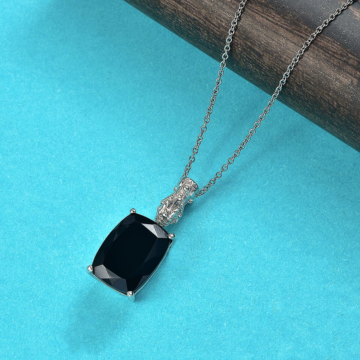 EverTrue Thai Black Spinel 22.70 ctw Pendant in Platinum Bond with Stainless Steel Necklace 20 Inches image number 1