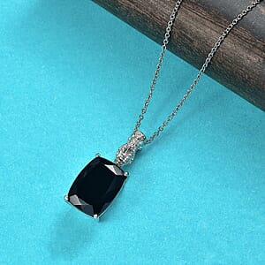 EverTrue Thai Black Spinel 22.70 ctw Pendant in Platinum Bond with Stainless Steel Necklace 20 Inches