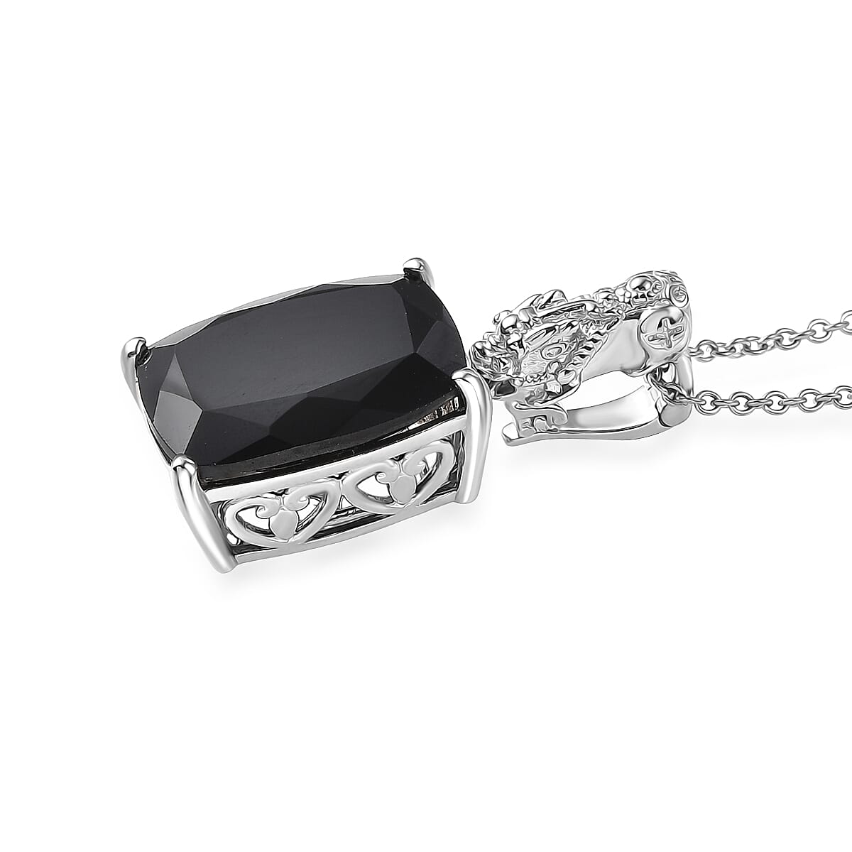 EverTrue Thai Black Spinel 22.70 ctw Pendant in Platinum Bond with Stainless Steel Necklace 20 Inches image number 3