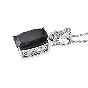 EverTrue Thai Black Spinel 22.70 ctw Pendant in Platinum Bond with Stainless Steel Necklace 20 Inches