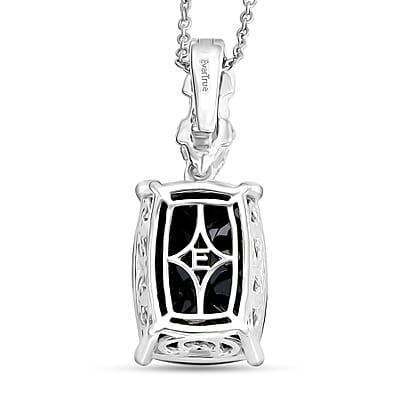 EverTrue Thai Black Spinel 22.70 ctw Pendant in Platinum Bond with Stainless Steel Necklace 20 Inches