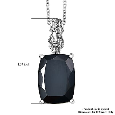 EverTrue Thai Black Spinel 22.70 ctw Pendant in Platinum Bond with Stainless Steel Necklace 20 Inches