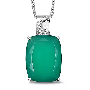 EverTrue Green Onyx 21.50 ctw Pendant in Platinum Bond with Stainless Steel Necklace (20 Inches)