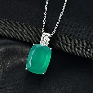 EverTrue Green Onyx 21.50 ctw Pendant in Platinum Bond with Stainless Steel Necklace (20 Inches)
