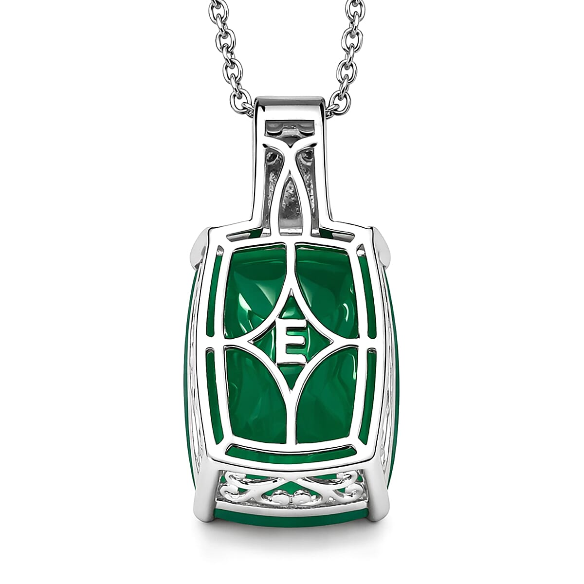 EverTrue Green Onyx 21.50 ctw Pendant in Platinum Bond with Stainless Steel Necklace (20 Inches)