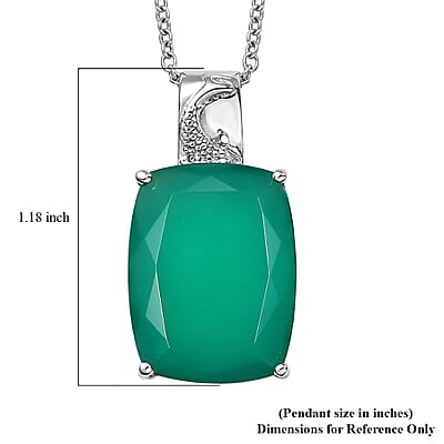 EverTrue Green Onyx 21.50 ctw Pendant in Platinum Bond with Stainless Steel Necklace (20 Inches)