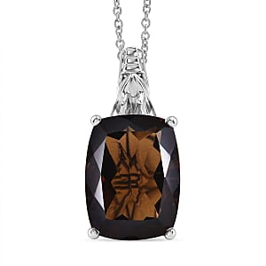 EverTrue Smoky Quartz and Thai Black Spinel 20.00 ctw Pendant in Platinum Bond with Stainless Steel Necklace 20 Inches