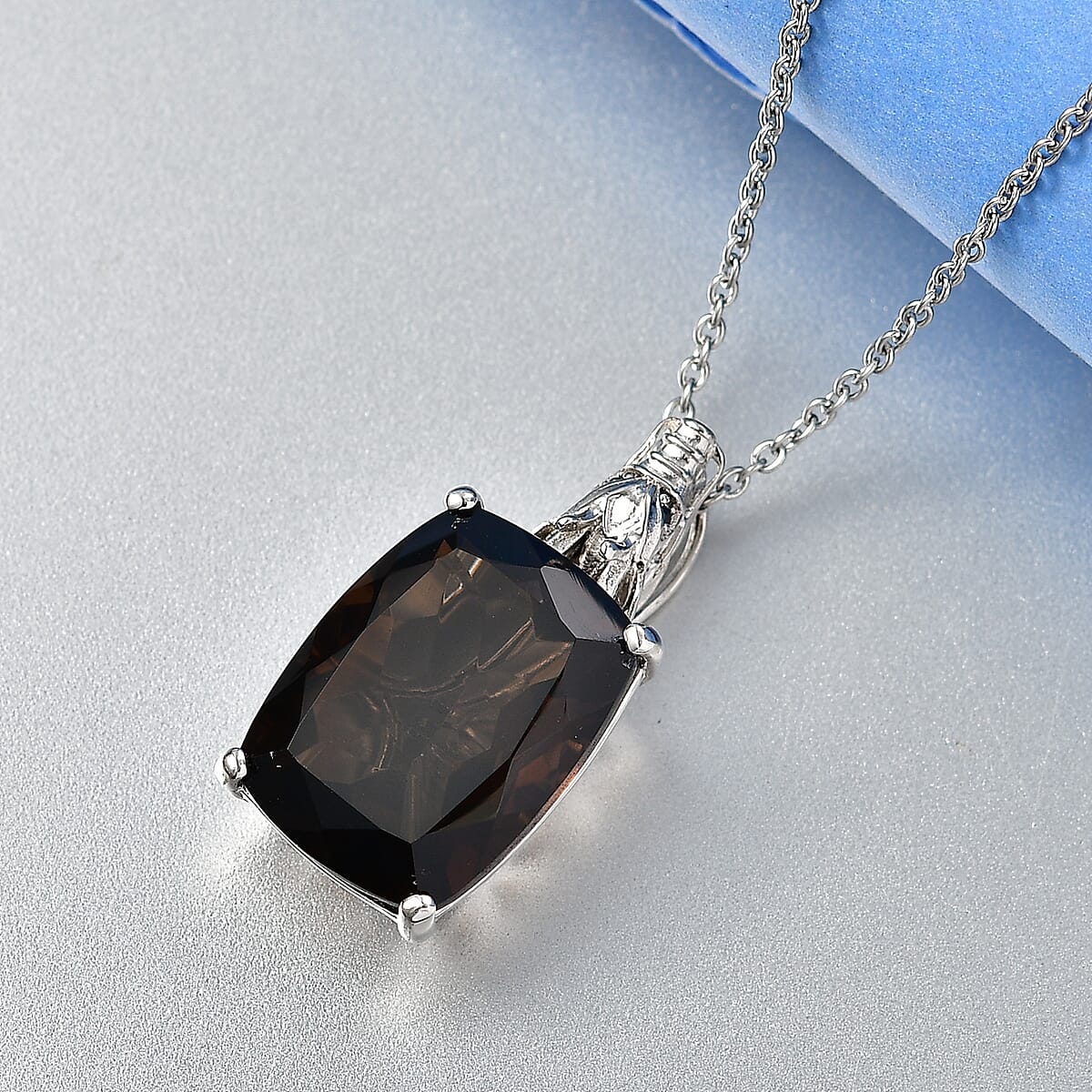 EverTrue Smoky Quartz and Thai Black Spinel 20.00 ctw Pendant in Platinum Bond with Stainless Steel Necklace 20 Inches image number 1