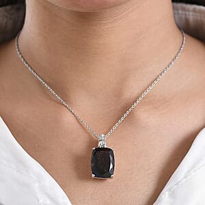 EverTrue Smoky Quartz and Thai Black Spinel 20.00 ctw Pendant in Platinum Bond with Stainless Steel Necklace 20 Inches