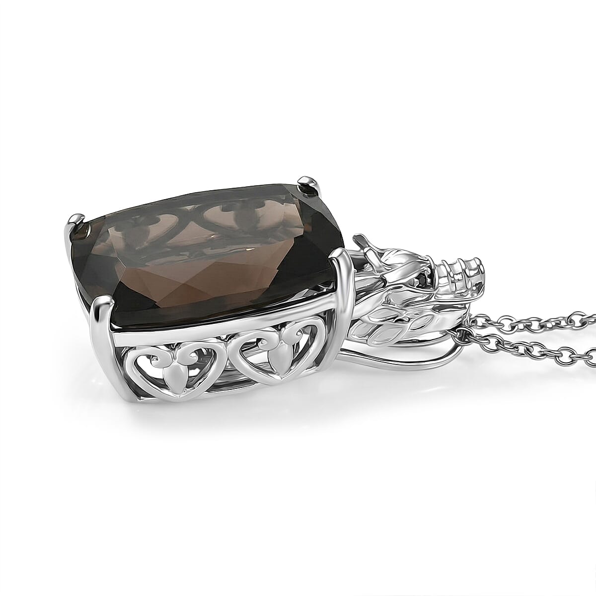 EverTrue Smoky Quartz and Thai Black Spinel 20.00 ctw Pendant in Platinum Bond with Stainless Steel Necklace 20 Inches image number 3