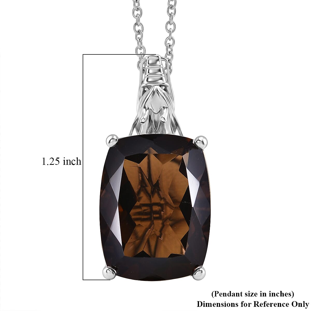 EverTrue Smoky Quartz and Thai Black Spinel 20.00 ctw Pendant in Platinum Bond with Stainless Steel Necklace 20 Inches image number 5