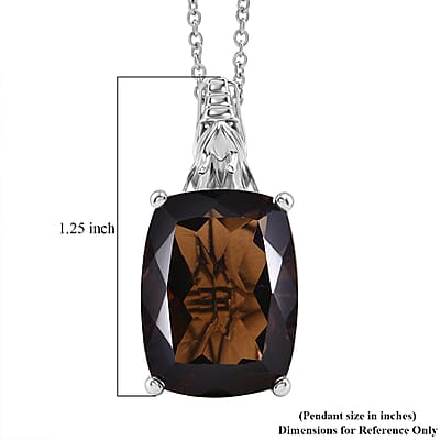 EverTrue Smoky Quartz and Thai Black Spinel 20.00 ctw Pendant in Platinum Bond with Stainless Steel Necklace 20 Inches