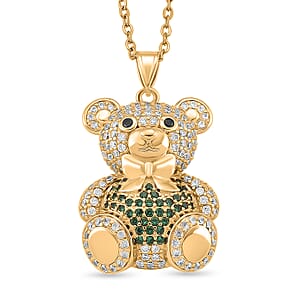 Simulated Multi Color Diamond Teddy Bear Pendant in Goldtone with Stainless Steel Necklace 20-22 Inches