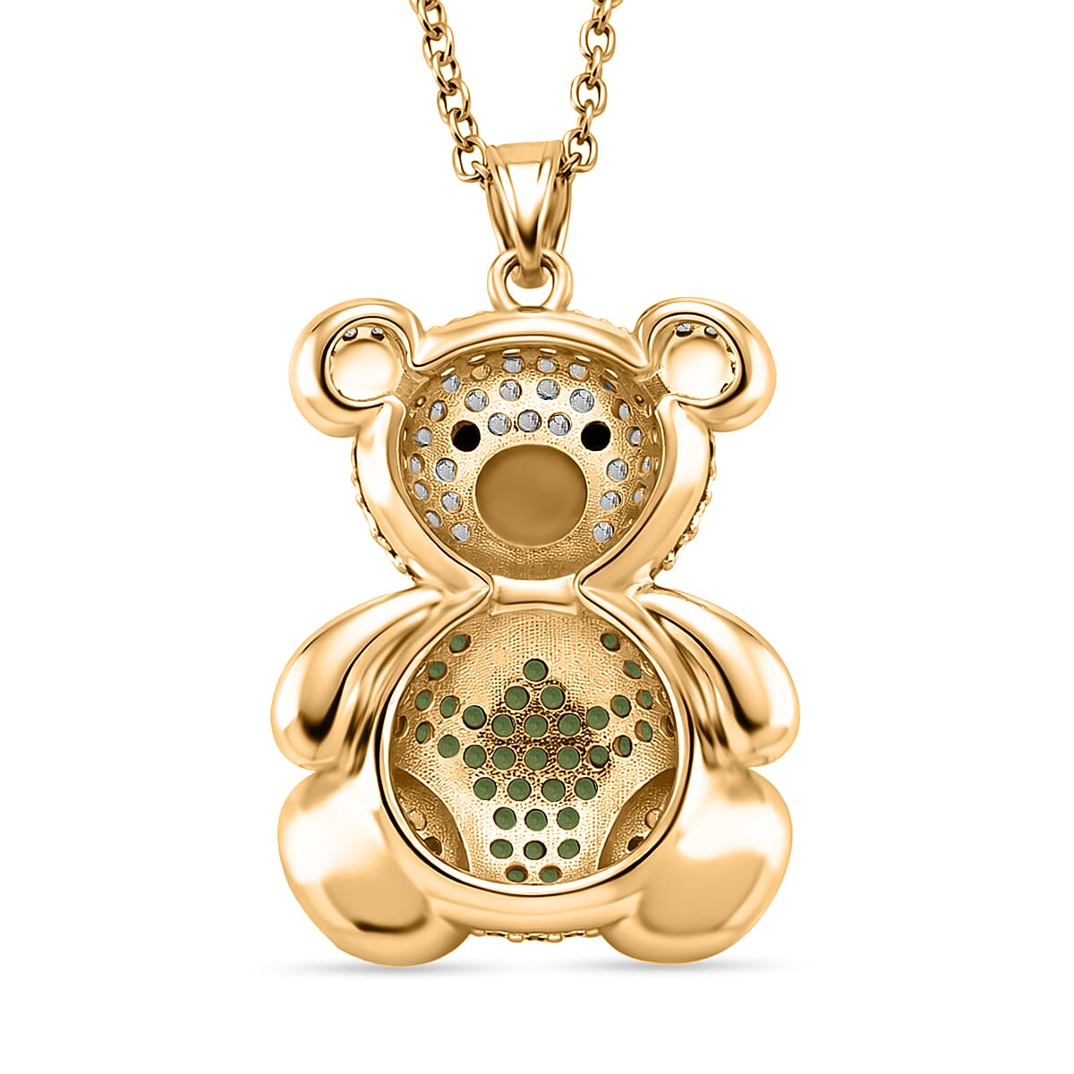 Simulated Multi Color Diamond Teddy Bear Pendant in Goldtone with Stainless Steel Necklace 20-22 Inches
