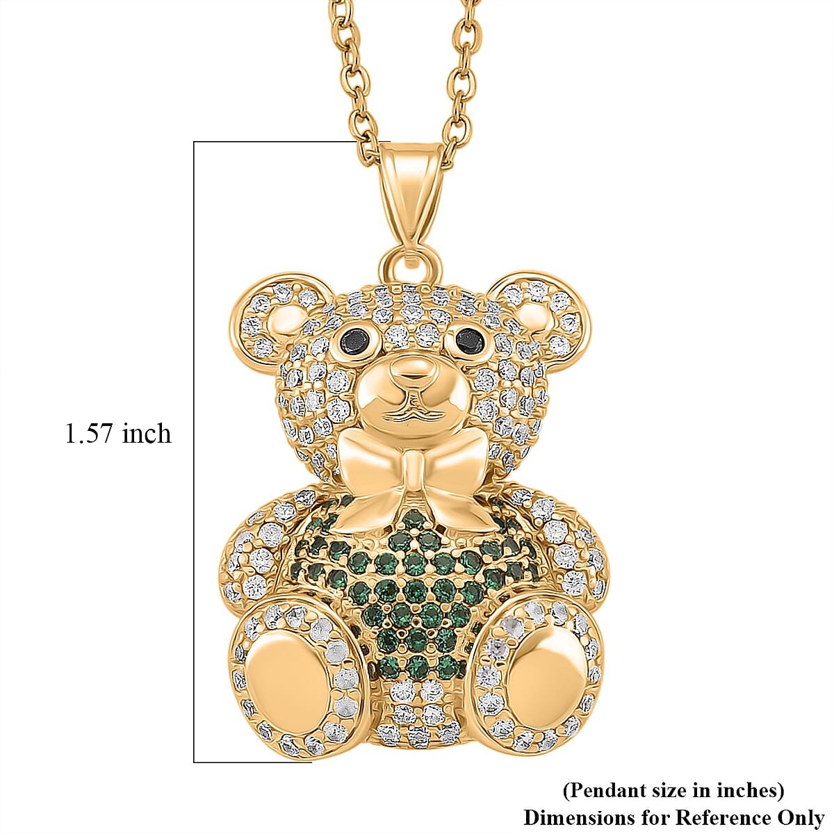 Simulated Multi Color Diamond Teddy Bear Pendant in Goldtone with Stainless Steel Necklace 20-22 Inches