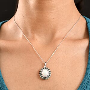 D'Joy Premium Ethiopian Welo Opal and Multi Gemstone 4.85 ctw Sunburst Pendant Necklace in Rhodium Over Sterling Silver 20 Inches 