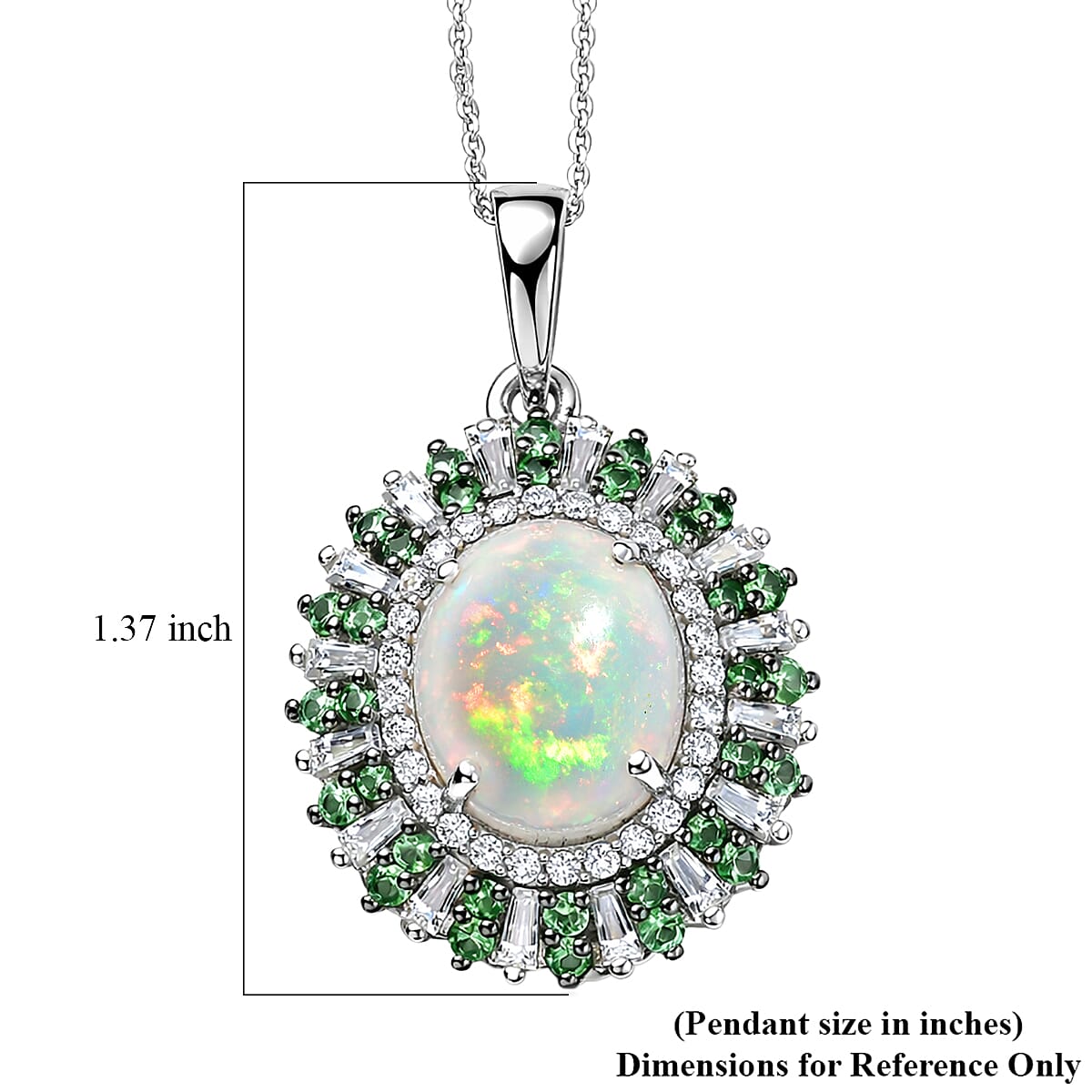 D'Joy Premium Ethiopian Welo Opal and Multi Gemstone 4.85 ctw Sunburst Pendant Necklace in Rhodium Over Sterling Silver 20 Inches