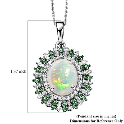 D'Joy Premium Ethiopian Welo Opal and Multi Gemstone 4.85 ctw Sunburst Pendant Necklace in Rhodium Over Sterling Silver 20 Inches