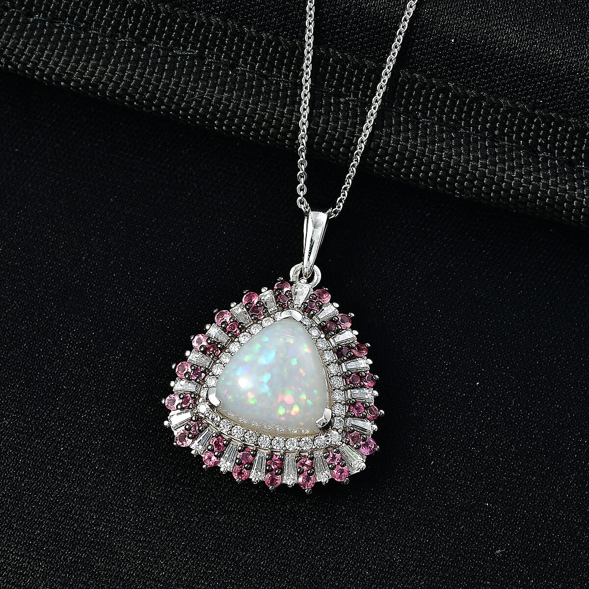 D'Joy Premium Ethiopian Welo Opal and Multi Gemstone 6.30 ctw Sunburst Pendant Necklace in Rhodium Over Sterling Silver 20 Inches  image number 1