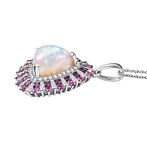 D'Joy Premium Ethiopian Welo Opal and Multi Gemstone 6.30 ctw Sunburst Pendant Necklace in Rhodium Over Sterling Silver 20 Inches 