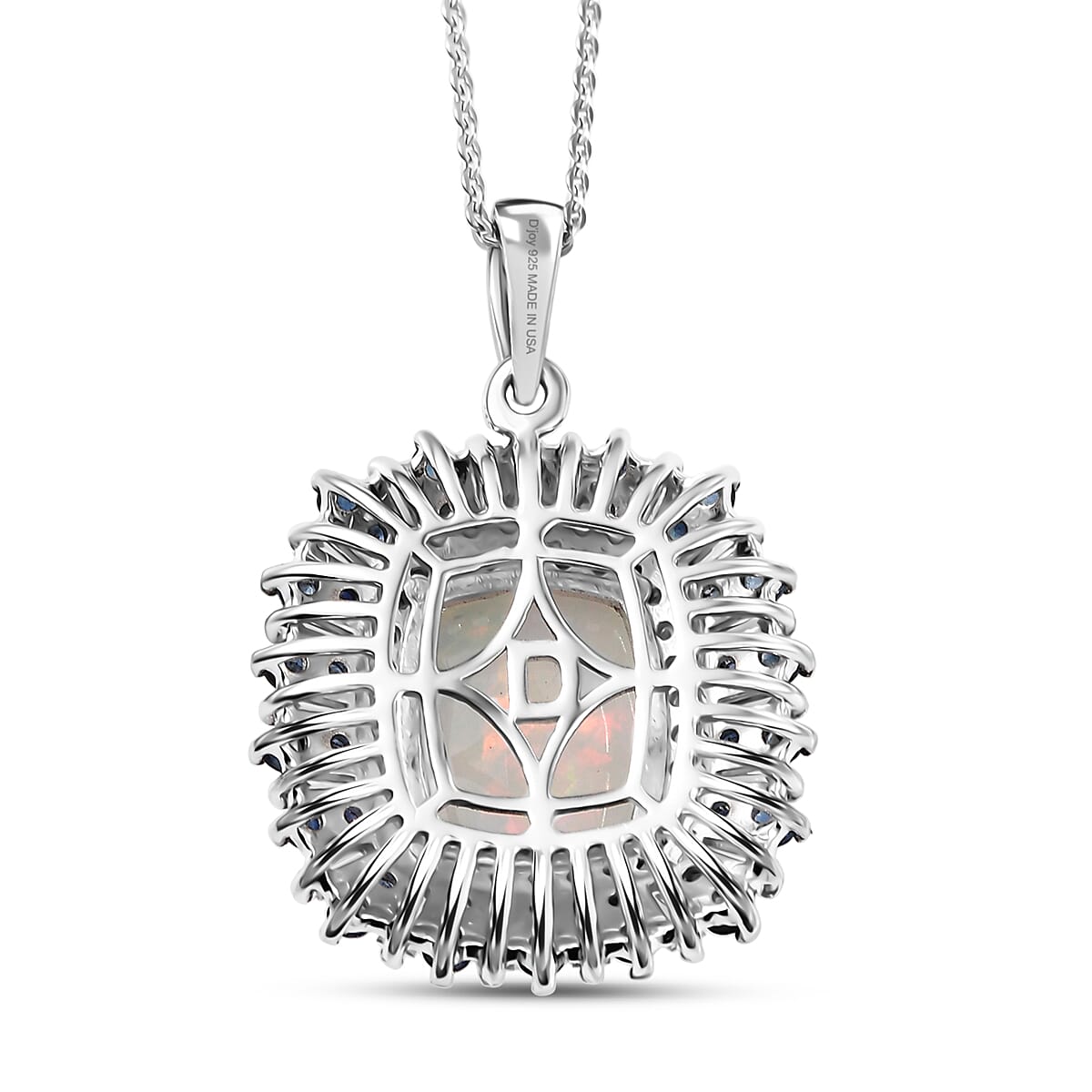 D'Joy Premium Ethiopian Welo Opal and Multi Gemstone 6.10 ctw Sunburst Pendant Necklace in Rhodium Over Sterling Silver 20 Inches