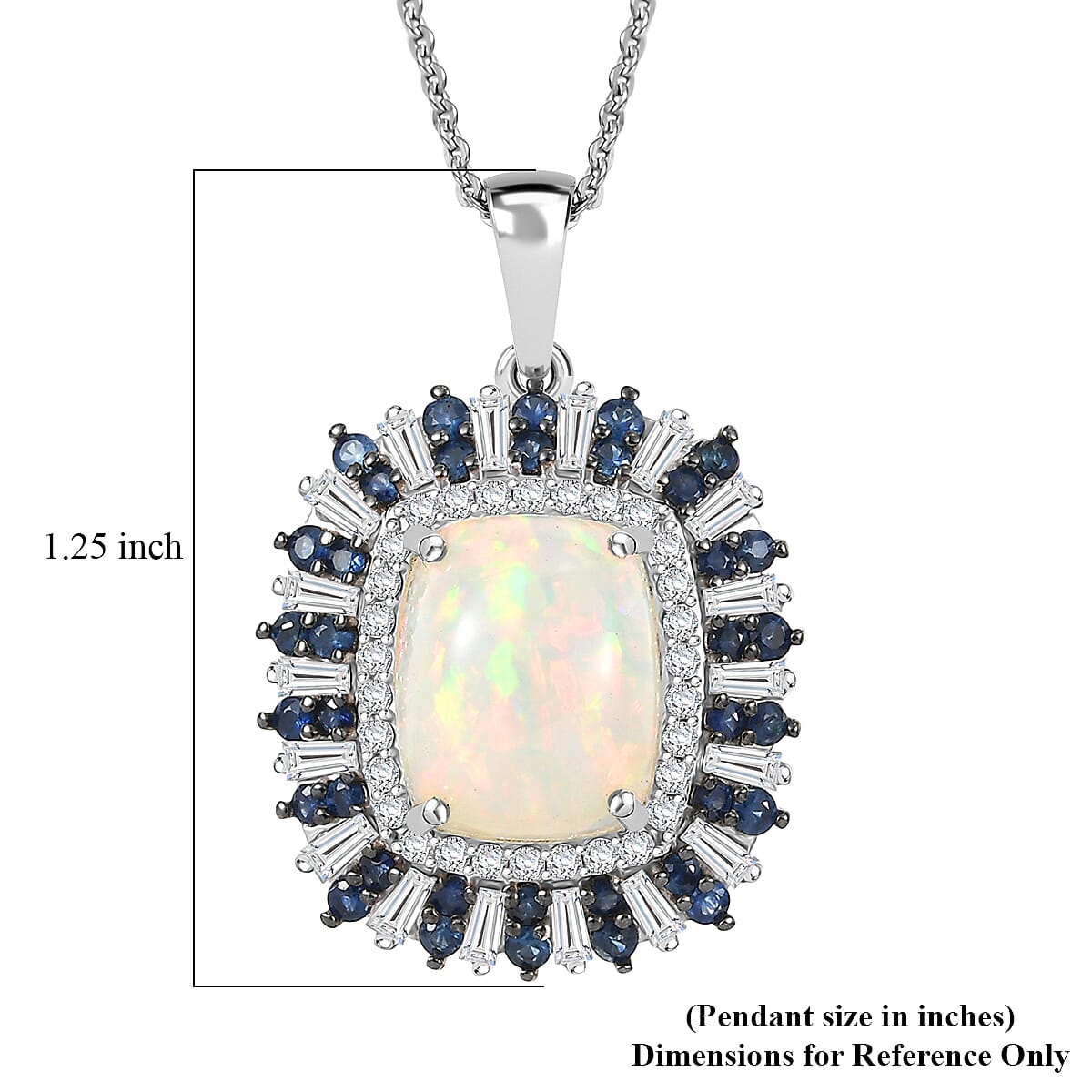 D'Joy Premium Ethiopian Welo Opal and Multi Gemstone 6.10 ctw Sunburst Pendant Necklace in Rhodium Over Sterling Silver 20 Inches