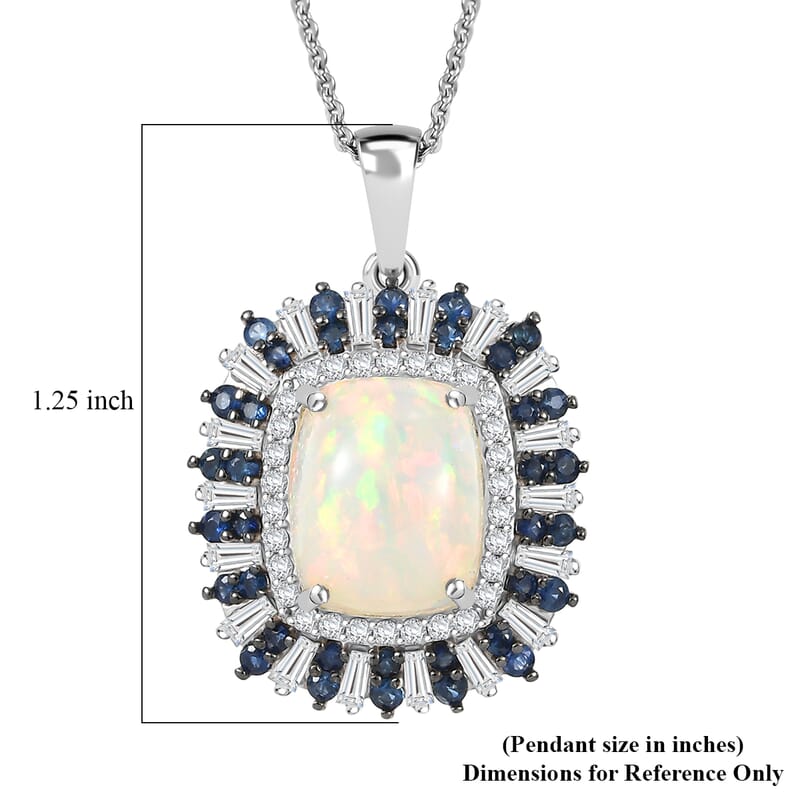 D'Joy Premium Ethiopian Welo Opal and Multi Gemstone 6.10 ctw Sunburst Pendant Necklace in Rhodium Over Sterling Silver 20 Inches