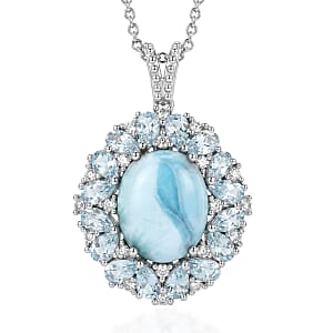 EverTrue Larimar, Multi Gemstone Pendant in Platinum Bond with Stainless Steel Necklace (20 Inches)