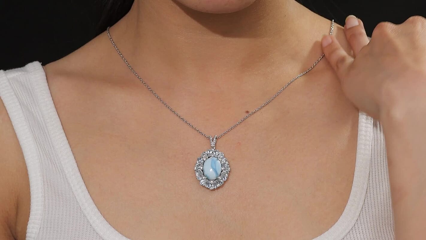 EverTrue Larimar, Multi Gemstone Pendant in Platinum Bond with Stainless Steel Necklace (20 Inches)