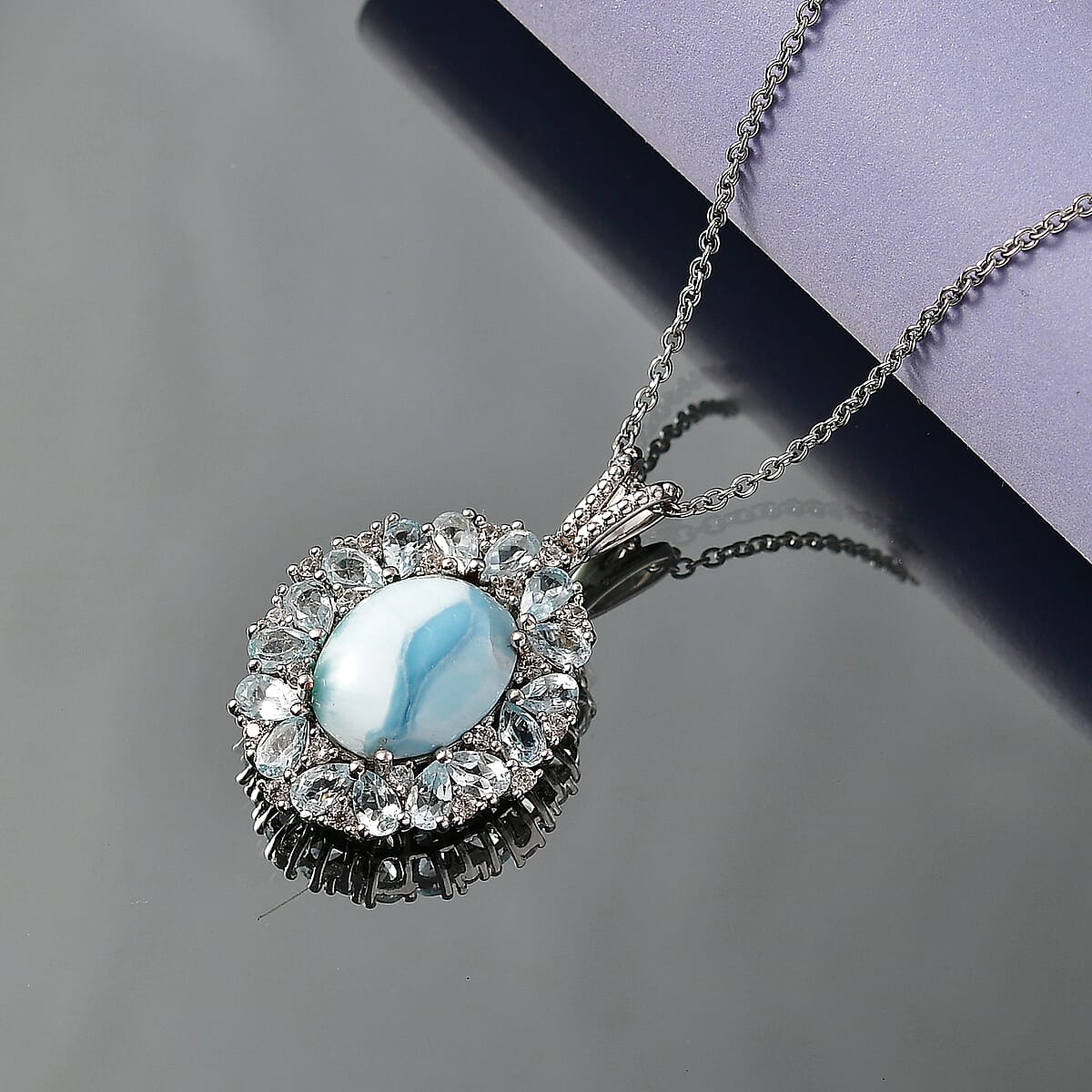 EverTrue Larimar, Multi Gemstone Pendant in Platinum Bond with Stainless Steel Necklace (20 Inches) image number 1