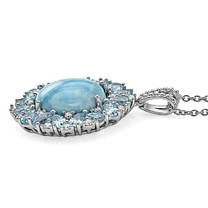 EverTrue Larimar, Multi Gemstone Pendant in Platinum Bond with Stainless Steel Necklace (20 Inches)