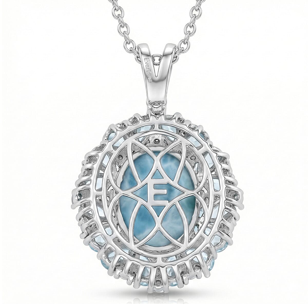 EverTrue Larimar and Multi Gemstone 15.50 ctw Peony Floral Pendant in Platinum Bond with Stainless Steel Necklace 20 Inches