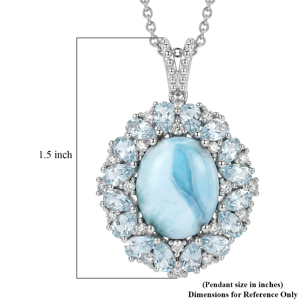 EverTrue Larimar and Multi Gemstone 15.50 ctw Peony Floral Pendant in Platinum Bond with Stainless Steel Necklace 20 Inches