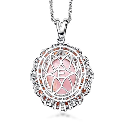 EverTrue Peruvian Pink Opal and Multi Gemstone 12.10 ctw Peony Floral Pendant in Platinum Bond with Stainless Steel Necklace 20 Inches