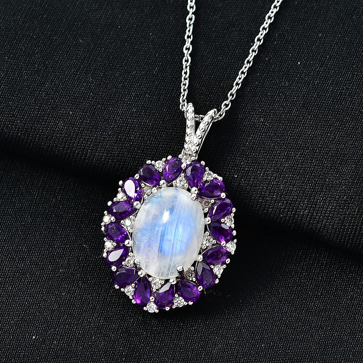 EverTrue Rainbow Moonstone and Multi Gemstone 13.60 ctw Peony Floral Pendant in Platinum Bond with Stainless Steel Necklace 20 Inches image number 1