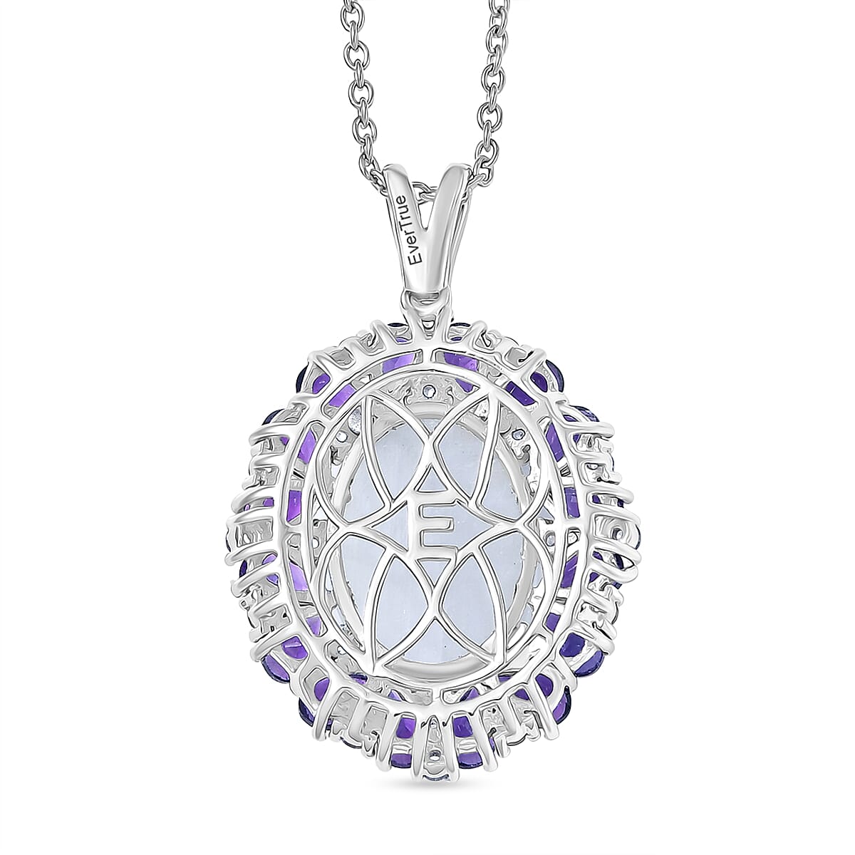 EverTrue Rainbow Moonstone and Multi Gemstone 13.60 ctw Peony Floral Pendant in Platinum Bond with Stainless Steel Necklace 20 Inches image number 4