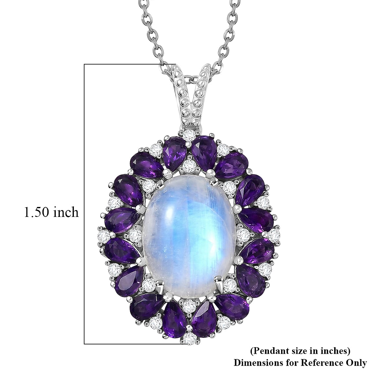 EverTrue Rainbow Moonstone and Multi Gemstone 13.60 ctw Peony Floral Pendant in Platinum Bond with Stainless Steel Necklace 20 Inches image number 5