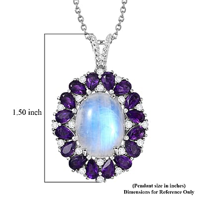 EverTrue Rainbow Moonstone and Multi Gemstone 13.60 ctw Peony Floral Pendant in Platinum Bond with Stainless Steel Necklace 20 Inches